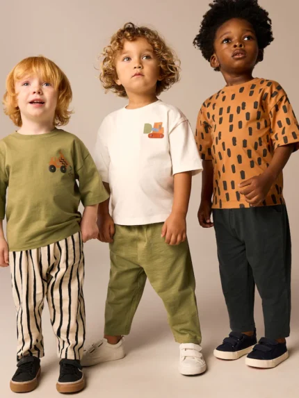 Khaki/Green Short Sleeve T-Shirts & Joggers Set 3 Pack (3mths-7yrs)